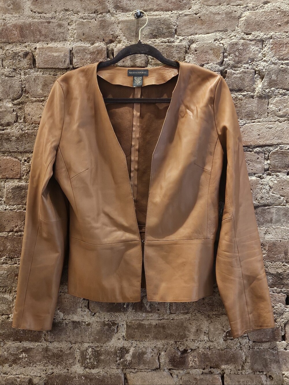 Vtg Banana Republic Collarless Soft Leather Jacket 6